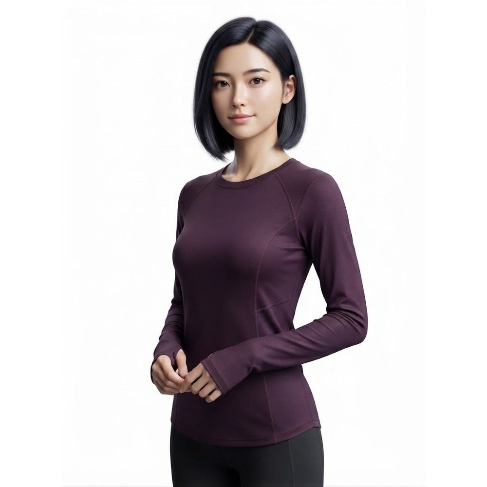Fila Sport Womens Plum Purple Mesh Panel Long Sleeve Performance Top Size L